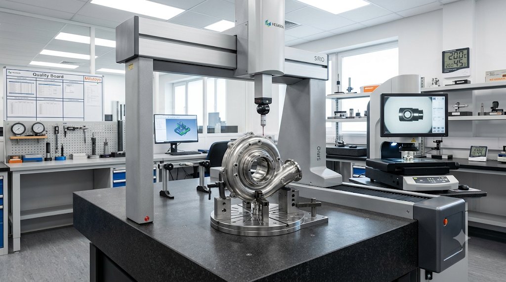 Quality control metrology laboratory inspection with Zeiss CMM and optical measuring microscope